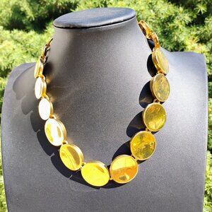 Vtg Clara Studios for Asymmetry Modernist Style Gold Disk Choker Necklace 16"